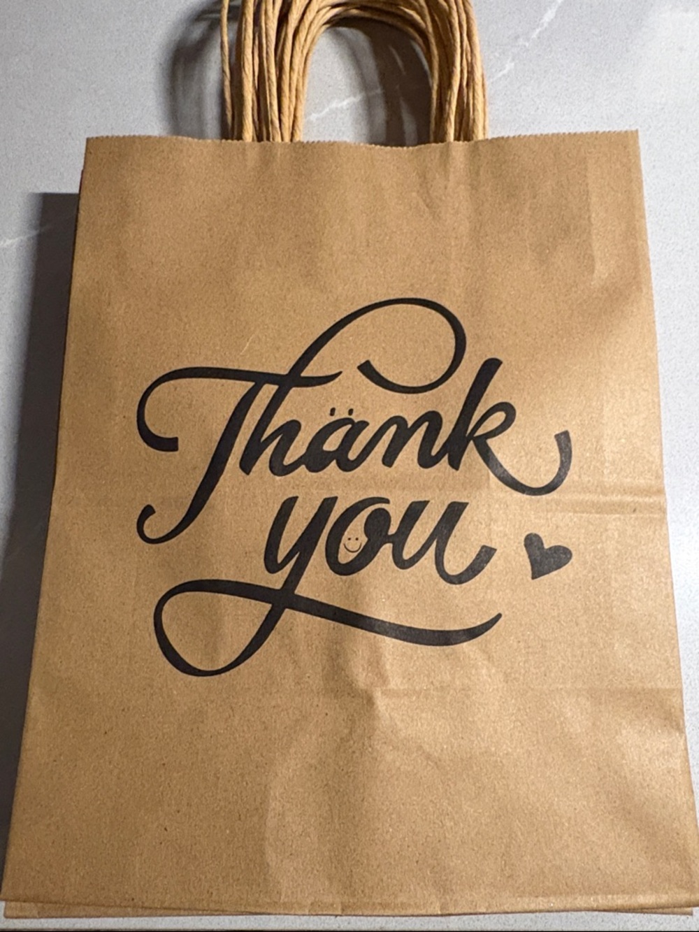 NEW Lot of 20x “Thank You” + Heart Medium Paper Gift Bags w/ Handles Brown/Black - Picture 5 of 10